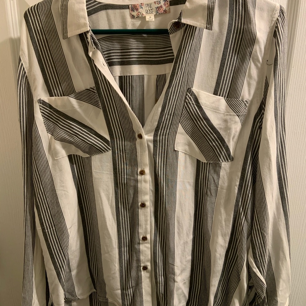 Black and white striped button down